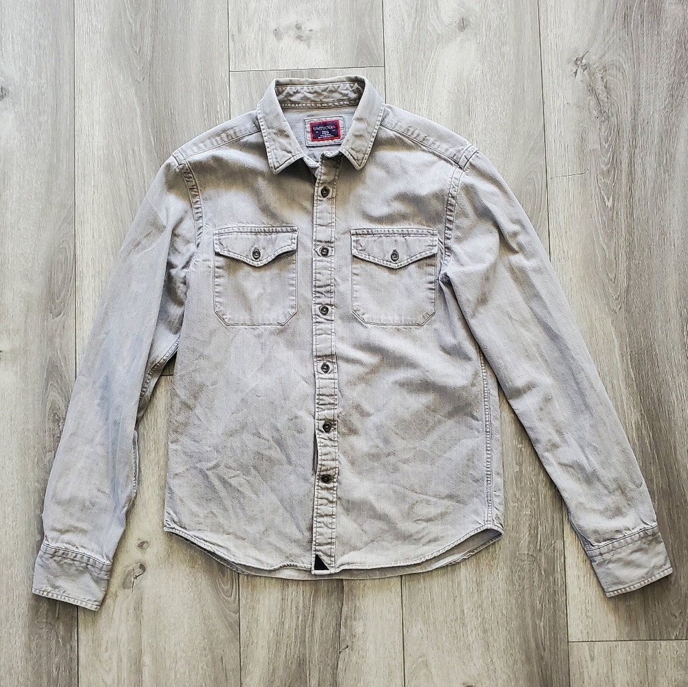 UNTUCKit Men's Long Sleeve Gray Denim Shirt Slim Fit Small